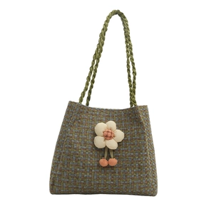 Borsa tote in paglia intrecciata multicolore con fiore 3D e manici a corda
