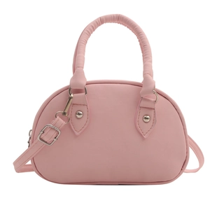 Sac bowling minimaliste en cuir PU rose clair avec poignée et bandoulière amovible
