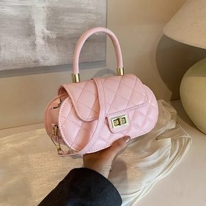 Women Quilted Diamond Pattern PU Leather Shoulder Bag Fashion Handbag With Metal Lock Top Handle Daily Crossbody Bag