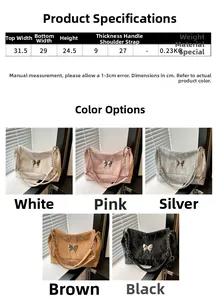 Size chart and color selection for PU leather messenger bag with butterfly clasp