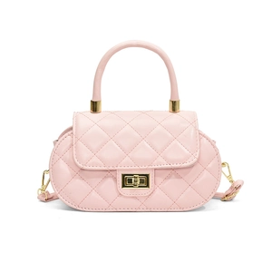Quilted light pink crossbody bag with golden clasp and top handle for women