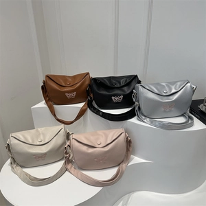Fashionable butterfly embroidered crossbody bags in five colors with wide straps