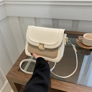 Mode Minimaliste en Cuir PU Petit Sac à Bandoulière Carré Femmes Couleur Contrastée Sac à Bandoulière Avec Boucle Métallique