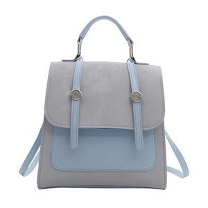 Zaino minimalista di grande capacità in grigio e azzurro con fibbia in metallo argento