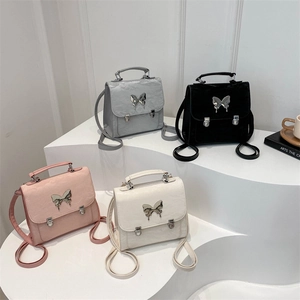 Chic multi-color butterfly mini backpacks in silver black pink and beige leather