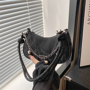 Sac Sous le Bras Femme en Cuir PU Demi-Lune Avec Chaîne Métallique Pendentifs Étoile Künstliche Perle Bandoulière Nouée Sac Hobo