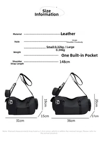 Size chart for black gym bags showing dimensions and weights for small and large models