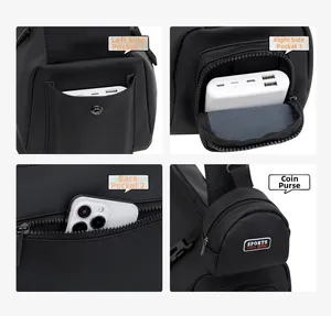 Detail view of large capacity waterproof cargo crossbody bag with multi-pocket storage