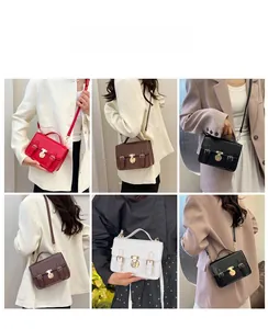Retro PU leather satchel with metal lock and adjustable strap in multiple colors