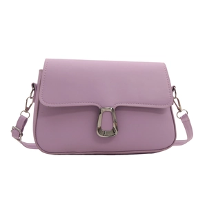 Fashionable purple square crossbody bag with silver geometric buckle and adjustable strap
