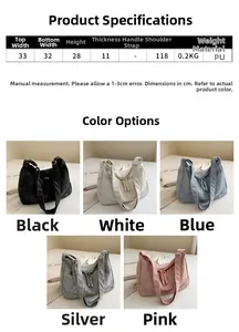 Detailed size chart and multi-color specifications for the large capacity PU tote bag
