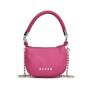 Pink crescent mini saddle bag with silver star rivets and ball chain strap