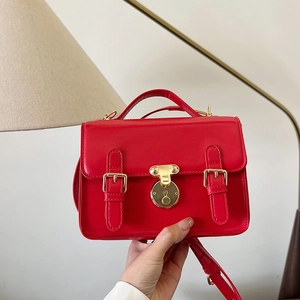 Women Vintage PU Leather Shoulder Bag Retro Lock Messenger Handbag Summer Small Square Crossbody Bag Solid Color Purses