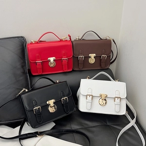 Vintage PU leather messenger handbags in four colors with gold metal swivel locks