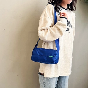 Fashionable large capacity blue nylon pillow bag for women with adjustable shoulder strap