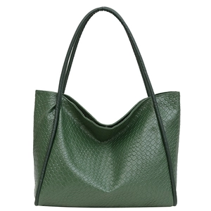 Retro deep green woven tote bag with large capacity and dual shoulder straps on white background