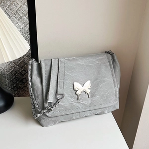 Women Fashion Butterfly Shoulder Bag Large Capacity PU Leather Wrinkled Underarm Bag Trendy Chain Crossbody Bag Urban Style