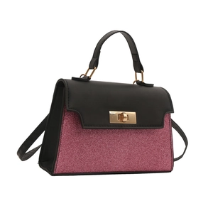 Fashionable contrast color square handbag with sequins and gold lock for women