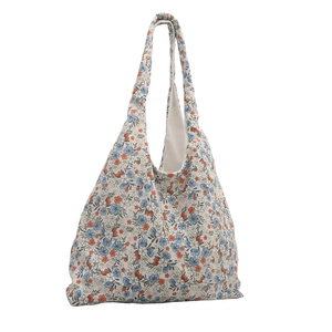 Sac hobo en toile pour femme avec motifs floraux bleus et orange imprimés