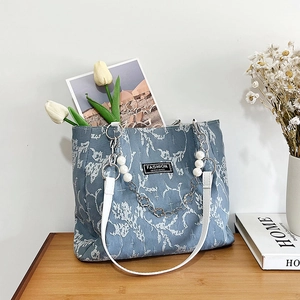 Sac Fourre-Tout Fashion Instinct pour Femmes Grande Capacité Imprimé Floral Jacquard Sac à Épaule Avec Décoration de Chaîne de Künstliche Perles Sac à Main Décontracté