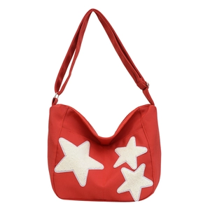 Sac fourre-tout rouge minimaliste en tissu avec étoiles en peluche pour femmes
