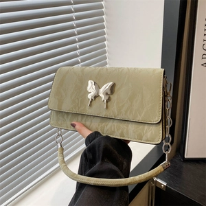 Women Y2K Sweet Cool PU Leather Butterfly Underarm Bag Wrinkled Texture Chain Shoulder Bag Fashion Square Handbag Purse