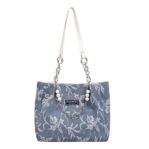 Sac cabas jacquard à fleurs avec chaîne de perles et étiquette Fashion Instinct