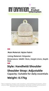 Detailansicht des Pailletten-Rucksacks mit Maßen 19x23x9cm und floraler Nylon-Struktur