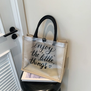Large Capacity PVC Patchwork Tote Bag Printed Letter Landscape Pattern Casual Shoulder Handbag Women Street Style Shopping Bag