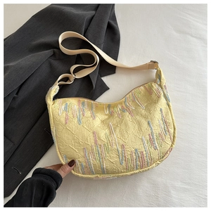 Detail of FF monogram embroidered nylon hobo bag with colorful wave stitching