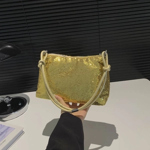 Trendy Sequin Shoulder Bag For Women Large Capacity Evening Party Hobo Bag With Knotted Strap Elegant PU Leather Bag