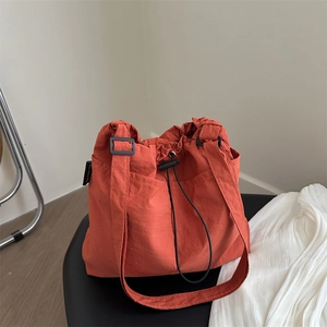 Women Canvas Drawstring Shoulder Bag Large Capacity Solid Color Casual Tote Crossbody Bag For Daily Commute Travel