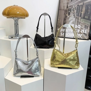 Sparkly hobo bags in silver black and gold with sequins and knot shoulder strap