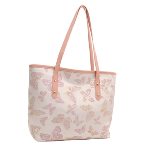 Floral butterfly jacquard tote bag with pink leather handles and large capacity
