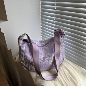Fashion Women PU Leather Embroidered Hobo Bag Chic Wavy Stitching Letter Pattern Shoulder Crossbody Underarm Handbag