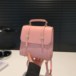 Women Fashion PU Leather Mini Backpack Handbag Urban Simple Preppy Style Small Travel Shoulder Bag With Gold Buckles