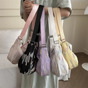 Chic multi-color nylon crossbody bags with contrast embroidery and adjustable strap
