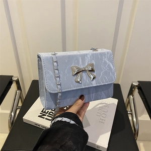 Marble Print PU Leather Shoulder Bag Women Metal Bowknot Decor Small Square Flap Crossbody Bag With Chain Strap Daily Party Accessory