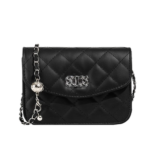 Classic black quilted leather crossbody bag with silver chain strap and textured lock