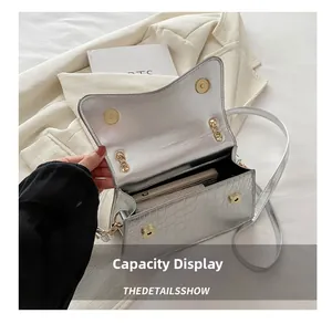 Silver crocodile texture handbag capacity display showing a phone and a long wallet inside