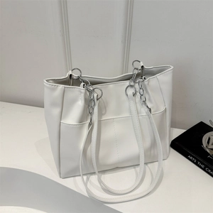 Borsa a Spalla da Donna in Pelle PU Borsa Sottobraccio Con Tracolla a Catena in Metallo Tinta Unita Grande Capacità