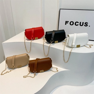Chic solid color half-moon crossbody bags with gold chain straps in five colors