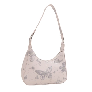 Chic butterfly print hobo bag with star patterns in light pink for spring 2024 fashion