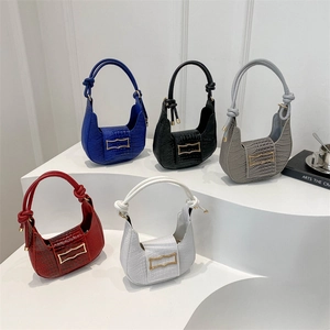 Chic hobo shoulder bag with crocodile texture and knot strap in five elegant colors