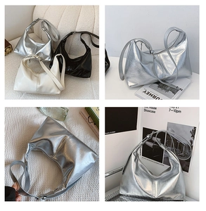 Collage of chic hobo bags in silver, black and white with adjustable shoulder straps