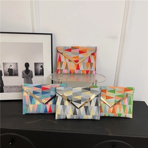 Fashion geometric patchwork envelope clutches with gold V-hardware in various colors