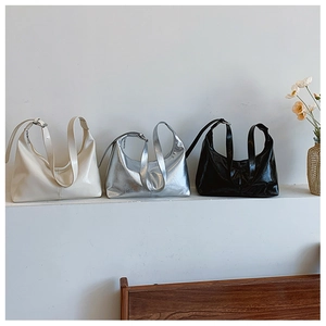 Chic hobo shoulder bags in white, metallic silver and black colors with adjustable straps