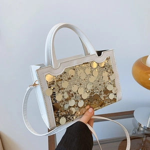 Borsa a Tracolla da Donna alla Moda con Paillettes in Pelle PU Borsa a Mano Scintillante con Manico Elegante per Feste Quotidiane