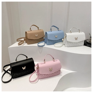 Detailed set of butterfly square handbags in five pastel colors with V-quilted patterns
