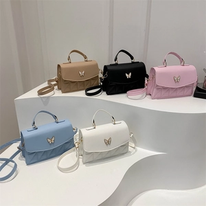 Minimalist square crossbody bags with butterfly accent in five assorted colors